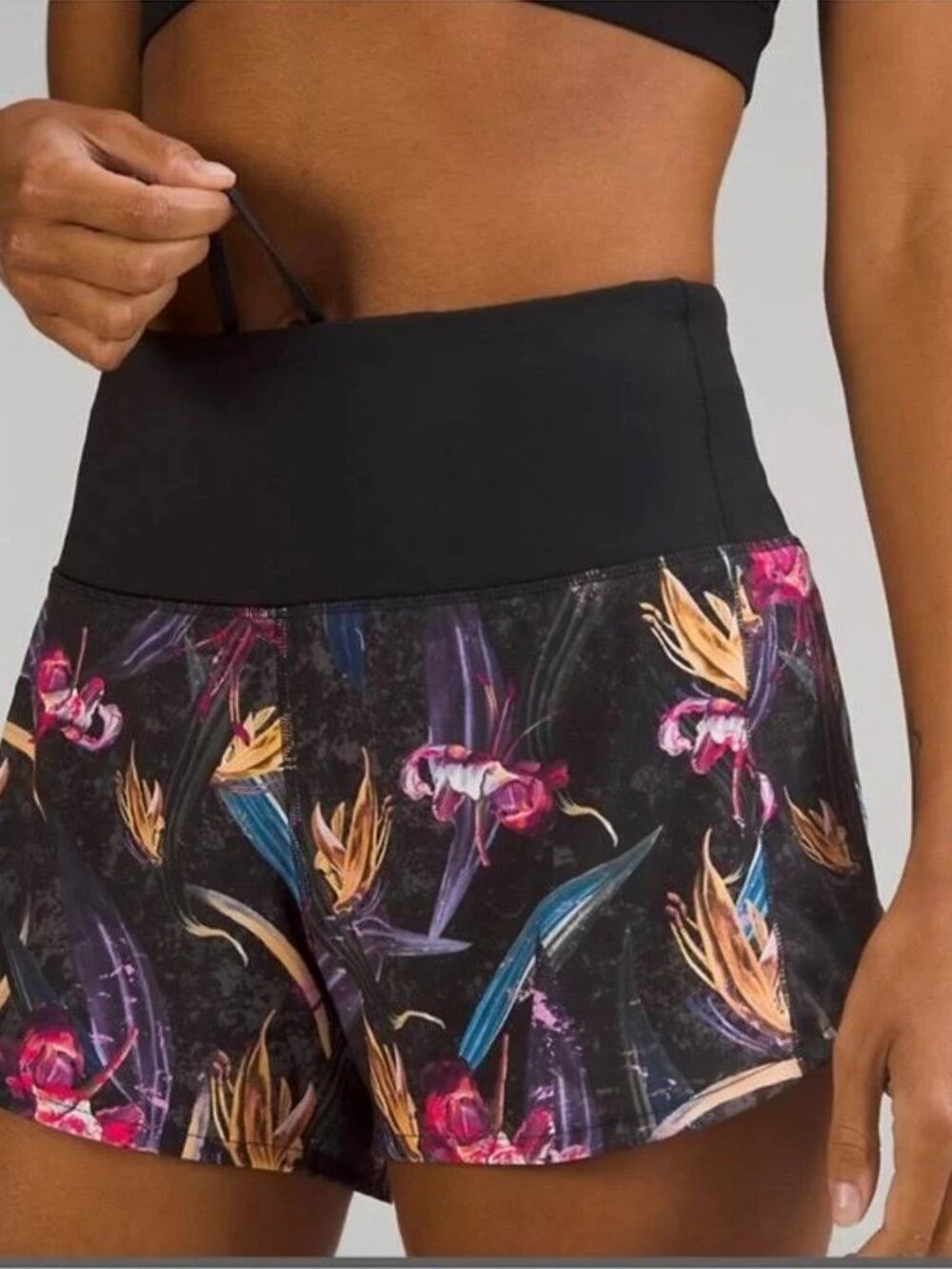 lululemon athletica Speed Up Black Floral Athletic Shorts Size 10